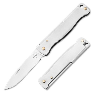 BÖKER PLUS Atlas Mini Miniatur-Taschenmesser 12C27 Metallgriff Silber 01BP0024
