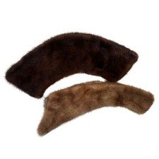 Vintage Genuine Fur Collar Stole Bundle Brown Soft Satin Lined Set