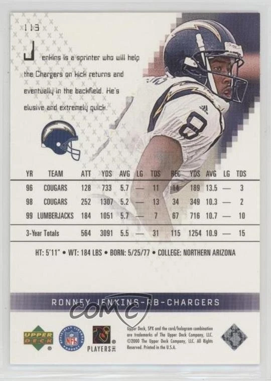 2000 SPx Rookie Stars /1350 Ronney Jenkins #113 Rookie RC - Image 2 of 2