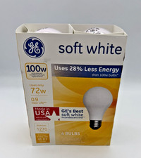 3 New in Box - GE Light Bulbs, 100w, Soft White - 3 Pack - Uses 28 Less Energy
