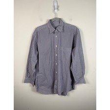 Brioni Mens Dress Shirt Large Purple Navy Blue Striped Cotton Long Sleeve Italy