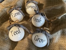 Set of 5 Christmas Farmhouse Style Ornaments, Glass