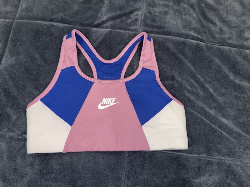 GIRL YOUTH NIKE SWOOSH SPORTS BRA PINK BLUE WHITE sz L color block pattern