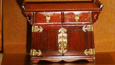 ANTIQUE 19C CHINESE ROSEWOOD CARVED JEWERLY BOX ALTAR SHAPE 5 DRAWERS 2 DOORS