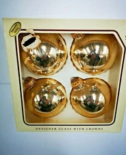 16-PK 3.2" Christmas KREBS ORNAMENTS with Crowns TIFFANY GOLD 80116 NEW Imperfec