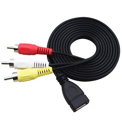 USB 2.0 A Female to 3 RCA Male Audio Video AV Adapter Cable for PC TV Utility