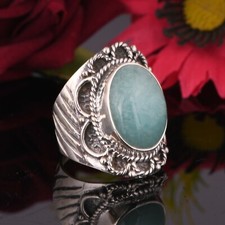 Amazonite Oval Shape Chunky Ring Sterling Silver Boho Statement Ring Jewelry