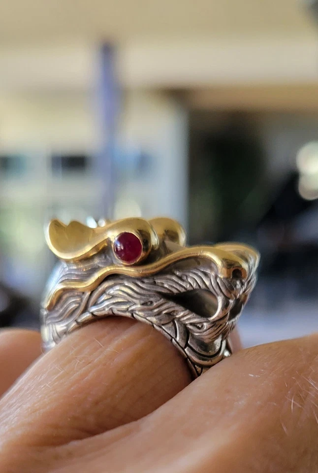 PESADO John Hardy Ojos Rubí 18kt 925 NAGA Dragón Anillo ¡GUAU! 16,7 gramos Foto 3 de 4
