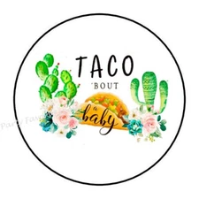 30 TACO BOUT A BABY SHOWER GIRL PINK ENVELOPE SEALS LABELS PARTY STICKERS 1.5" 