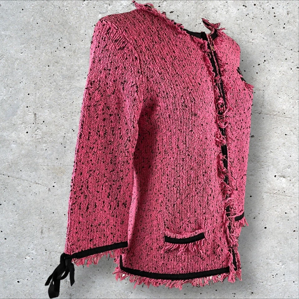 Suéter Lauren Hansen Mujer Grande Seda Algodón Rosa Negro Cremallera Completa Corazón T494 Foto 3 de 4