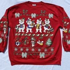 Vintage Holiday Time Christmas Sweatshirt Large All Over Metallic Bears Holiday