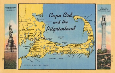 Mass. Cape Cod and The Pilgrimland Massachusetts Map Postcard P78