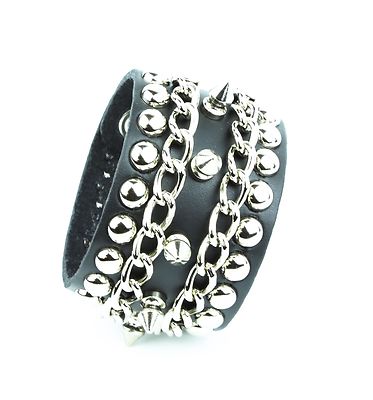 Leather Bracelet Stud Spike Chain Rivet Punk Gothic Thrash Metal