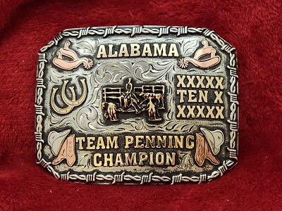 RODEO CHAMPION TROPHY BELT BUCKLE TEAM PENNING PROFESSIONAL ALABAMA RARE TP8