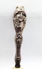 Antique Sterling Handle Beautiful lady face Darning Egg Art Noveau