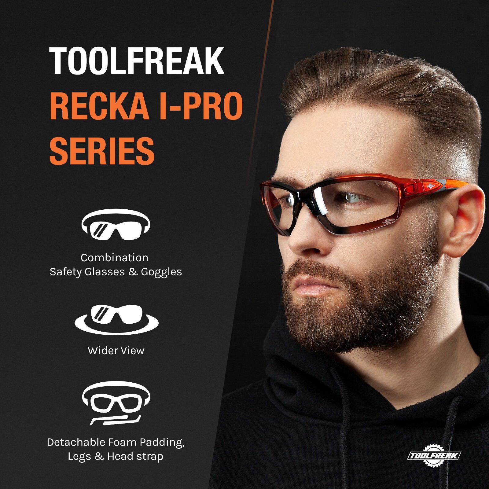 ToolFreak Safety Glasses & Goggles Combo Clear Lens Rated to ANSI z87.1