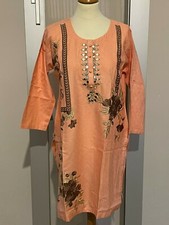 Ladies pink Embroidered kurta Pakistani Indian Kurti Shirt frock style cotton