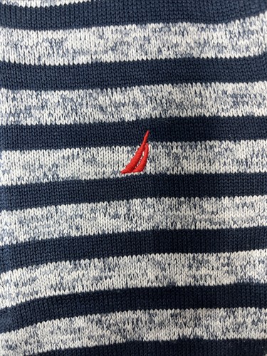 Boys Knitted Sweater Size 7 Nautical Blue Striped 1/4 Zip Loungewear Pullover - Picture 9 of 18
