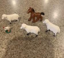 Lot Of 5 Miniature Farm Animals Made In England Sheep Chicken Horse Vintage