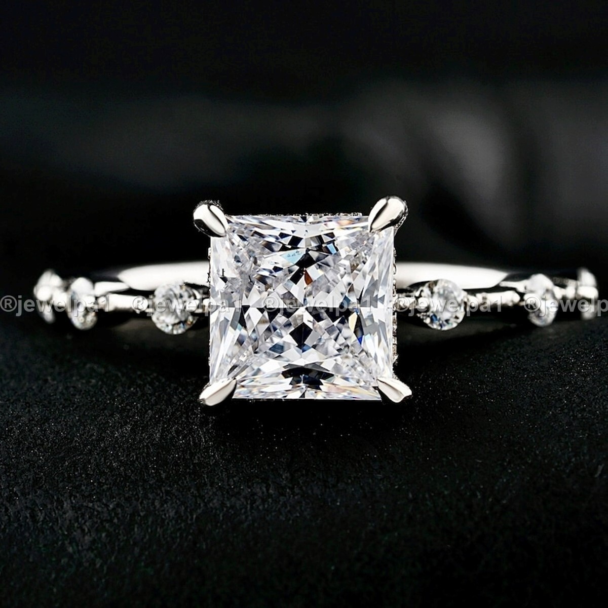 2.50 CT Princess Cut Moissanite Solitaire Engagement Ring Solid 14K White Gold