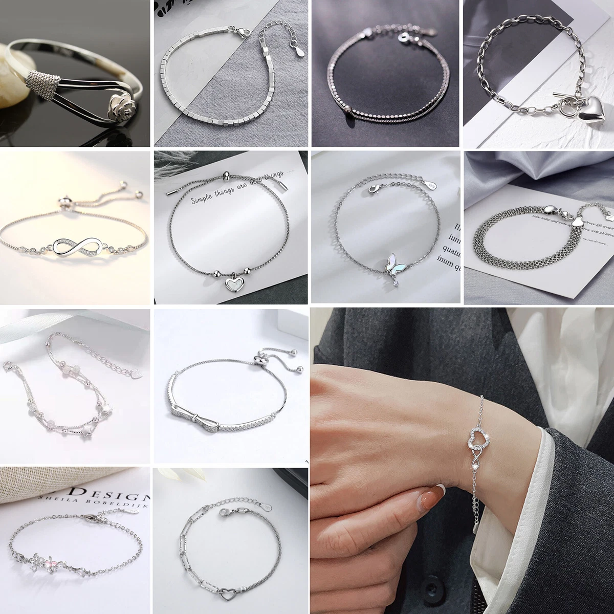  925 Sterling Silver Bangle Charms Heart Infinity Chain Basic  Bracelet for Women DIY Jewelry Gift : Clothing, Shoes & Jewelry