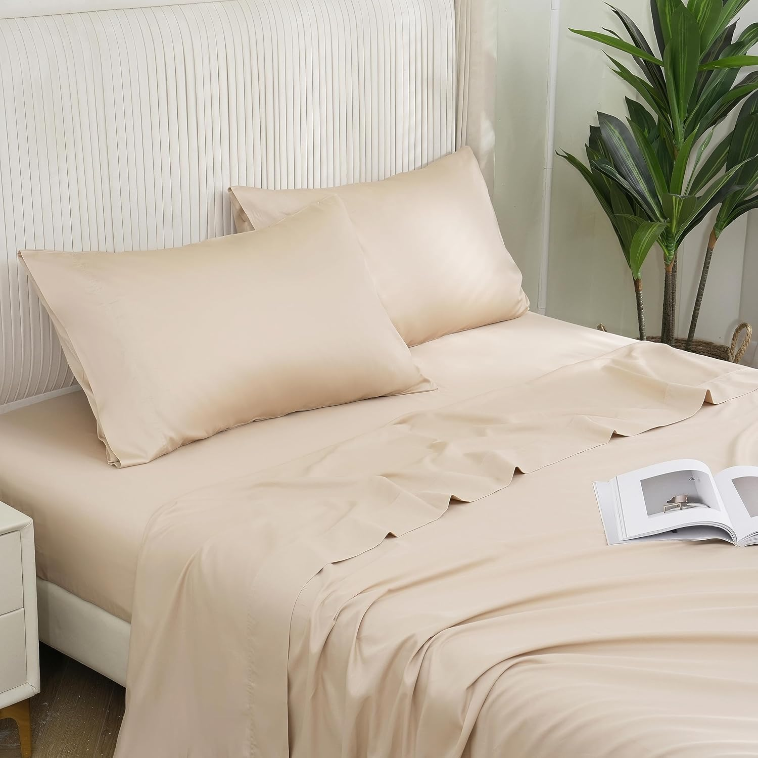 Queen Sheet Set - 100% Cotton Sheets Queen Size Set, 400 Thread Count Sateen, 16