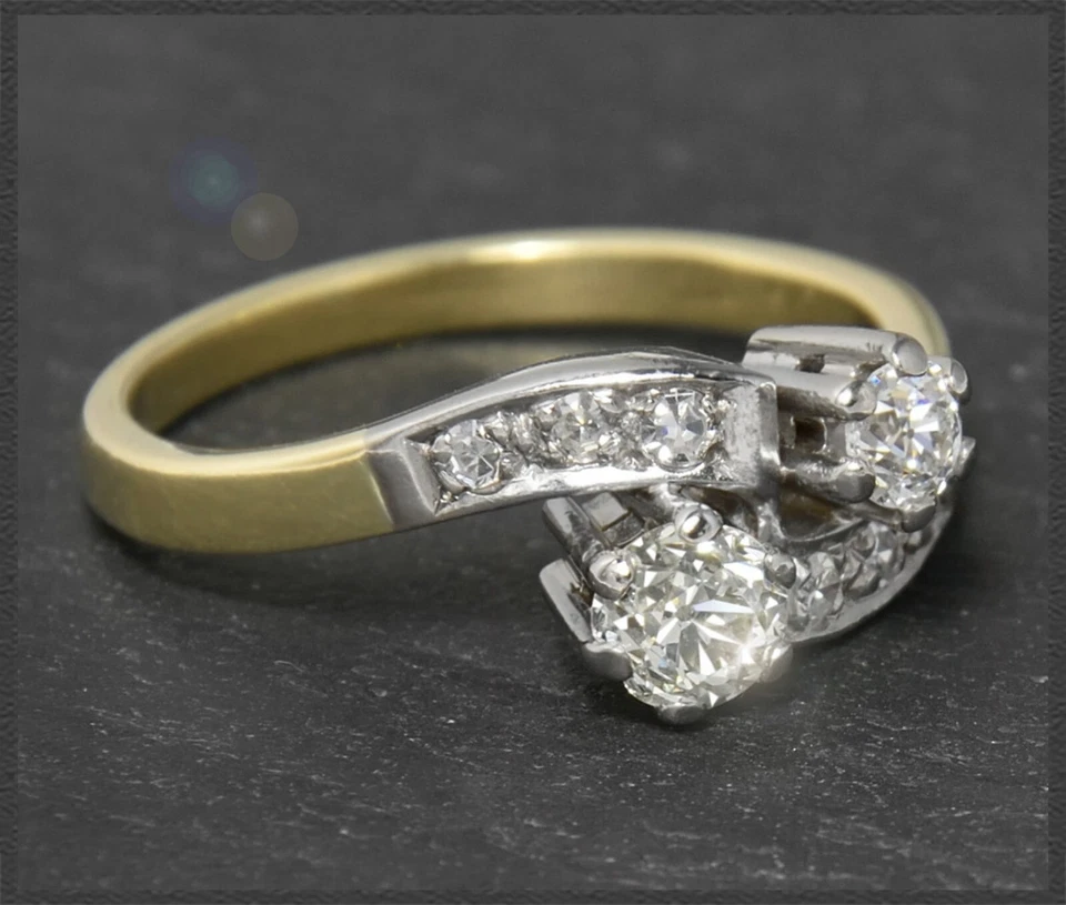 Diamant "toi et moi" Ring mit 0,75ct, 585 Gold Antik Damenring von ca 1910 - Bild 2 von 4