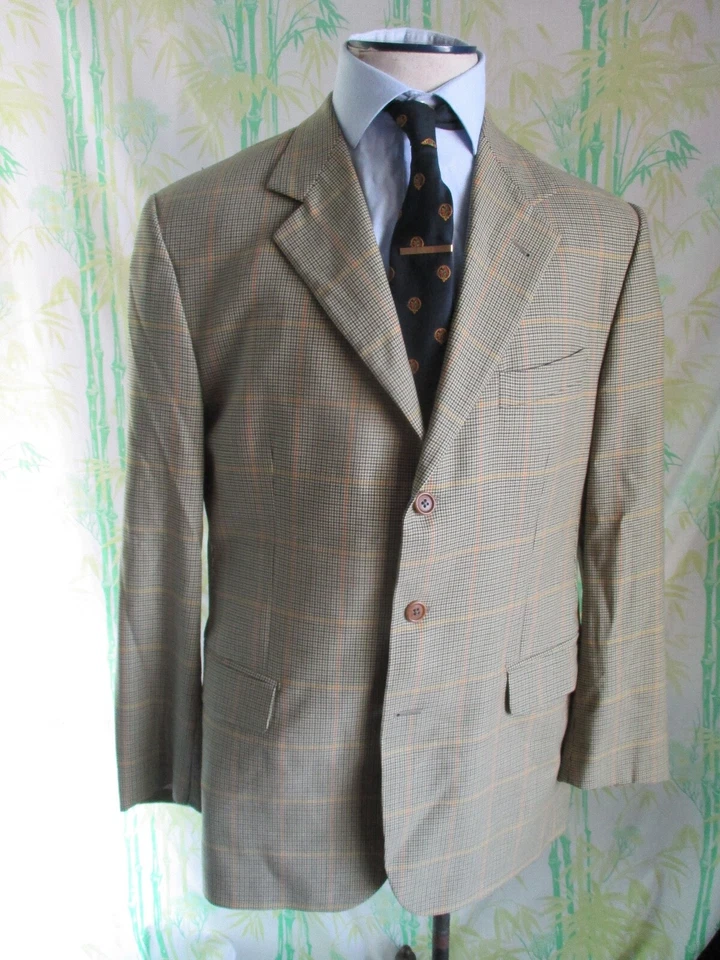 Lubiam 1911 Beige Marrón Pata de Gallo Cuadros Blazer Abrigo Deportivo Chaqueta 44S Foto 2 de 4