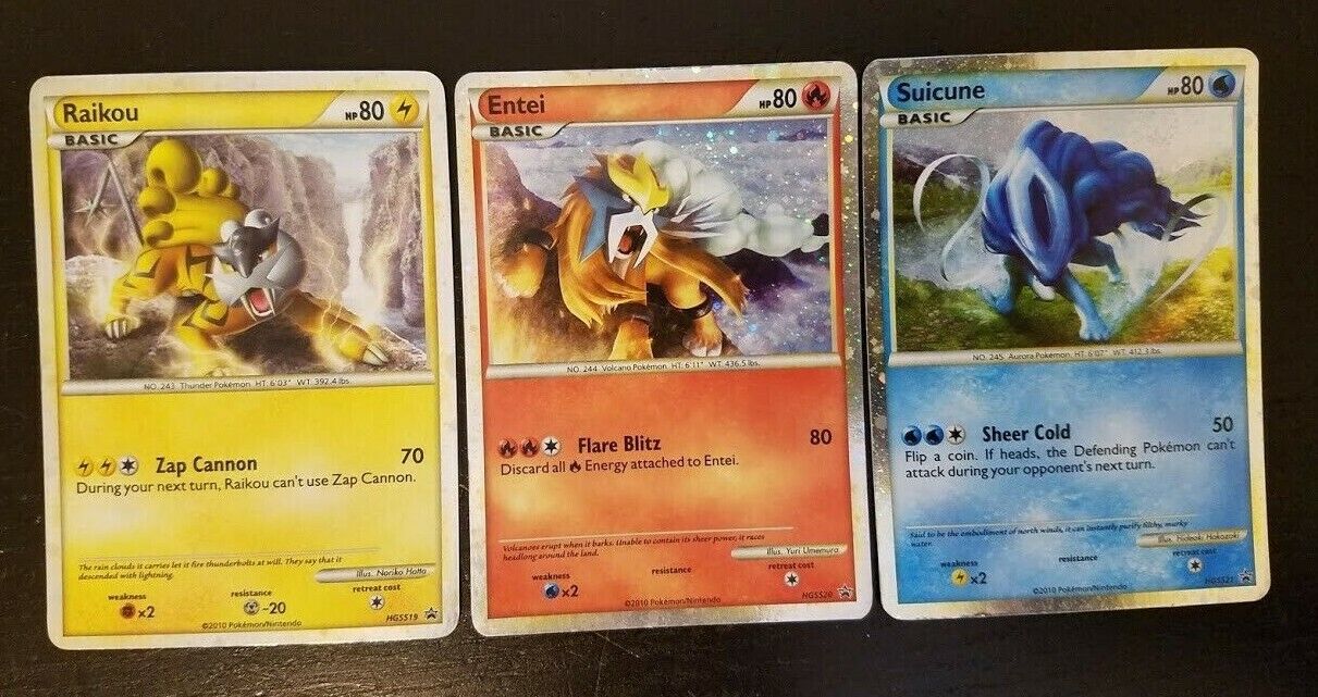 SHINY Raikou, Entei, Suicune PRIME Pokemon Holo Promo - HGSS19 HGSS20 HGSS21 -MP