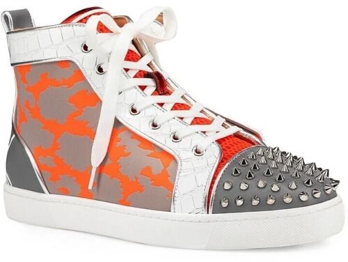 Christian Louboutin Grey Suede Louis Spikes High Top Sneakers Size