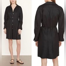 NWOT Vince Long Sleeve Stretch Linen Blend Mini Shirtdress black sz S