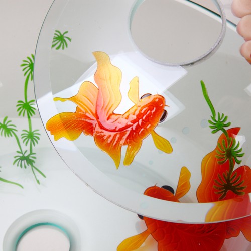 Bathroom Sink Bowl Vessel Basin Goldfish Glass Chrome Waterfall Faucet Drain Set - Picture 8 of 9