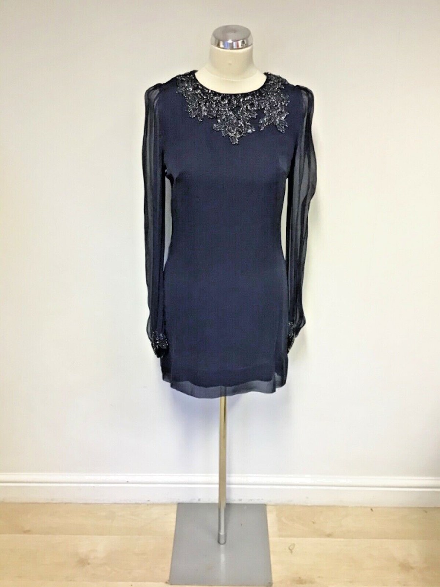 FRENCH CONNECTION BLUE SILK BEADED LONG SLEEVE SPECIAL OCCASION DRESS SIZE 10 | eBay FRENCH CONNECTION BLUE SILK BEADED LONG SLEEVE SPECIAL OCCASION DRESS SIZE 10 | eBay