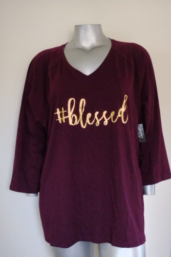 NWT City Streets Shine Gold "#BLESSED" Graphic TOP T~SHIRT Size 3X Raglan Sleeve