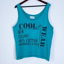Vintage 90s Teal Blue Cotton Mens Tank Top Size Large Cool Wear Made In USA