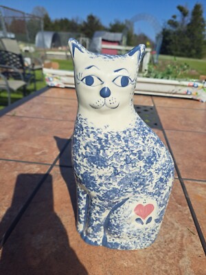 Charming Vintage Pottery Ceramic Splatter Paint  Cat Figure 11'' Tall 