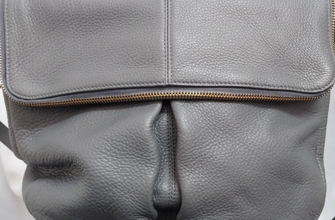 Whistles Grey Leather Saddle Bag, Long strap,multi pocket medium CG