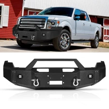Front Bumper For 2009-2014 Ford F-150 Raptor Steel Black  W/LED Lights & D-ring