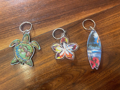 Hawaii Souvenir Key Rings Set of 3--Surfboard, Flower & Sea Turtle | eBay