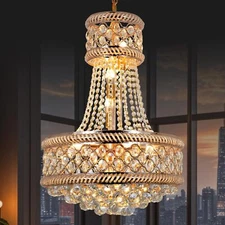 19"*47" Luxury Crystal Chandelier Gold Empire Hanging Light Pendant Ceiling Lamp