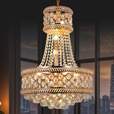 19''*47'' Luxury Crystal Chandelier Gold Empire Hanging Light Pendant Ceiling Lamp