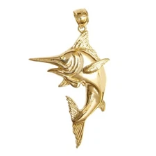 New 14k Gold Marlin Fish Pendant 