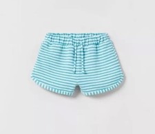 NWT Zara Girls Textured Striped Shorts Blue Nautical Crew Boho Lounge 11-12