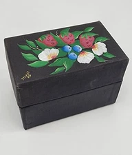 Hand Painted Small Storage Box, 3x5 inch Notecard Holder, American Package Co.