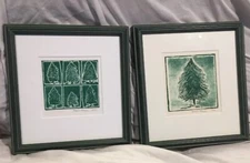 Sharon Hagan Sacramento CA Signed Paintings Abstract Green Pine Trees *Framed