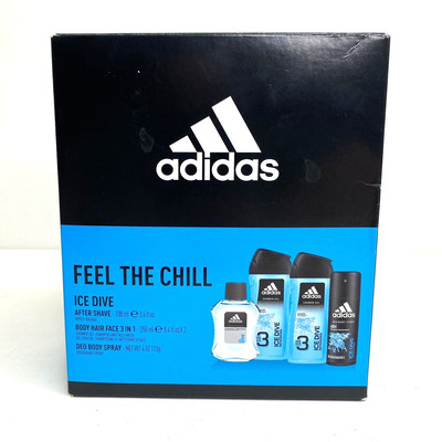 Adidas Feel The Chill Ice Dive 4-Piece Gift Set After Shave Shower Gel Deo NEW
