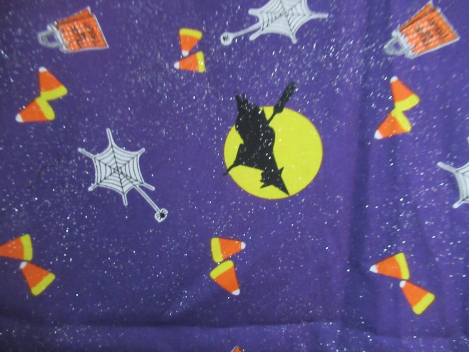 JoAnn Fabrics HALLOWEEN WITCHES CANDY CORN PURPLE W/Glitter 1 1/2YDS
