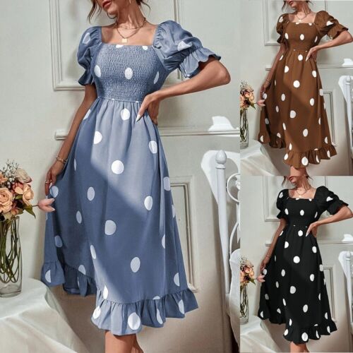 Damen Kleid Freizeit Party Polyester Print Puffärmel Quadratischer Kragen - Bild 1 von 20
