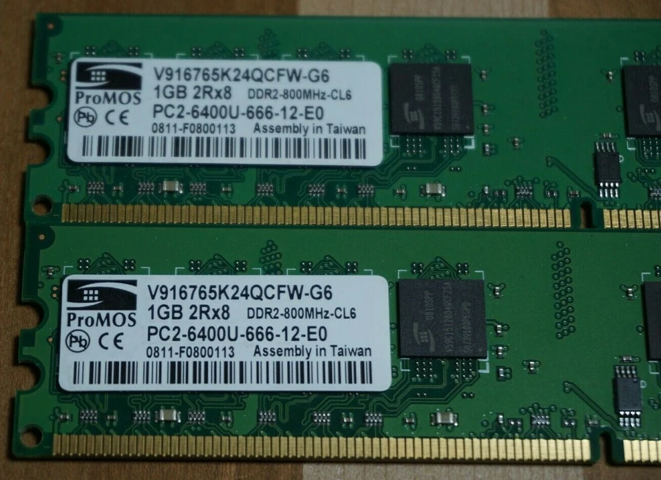 2 ProMOS 1GB 2Rx8 Memory Card V916765K24QCFW-G6 PC2-6400U-666-12-EO 800MHz DDR2 - Image 2 of 4
