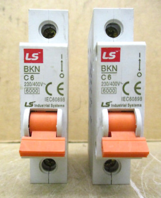 LS BKN C6 230/400V~ 1-Pole Circuit Breaker Lot of 2 Pieces  1611OMF